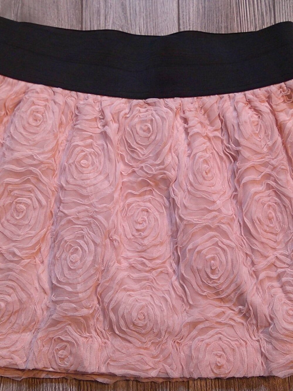 "Stoosh" Pink Rosettes Mini SKIRT Lined Elastic Waist Blush Pink Woman L (12-14)